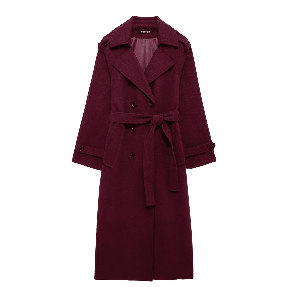 Elegant Bordeaux Lapel Mix Maxi Overcoat by Lifestyle Haven